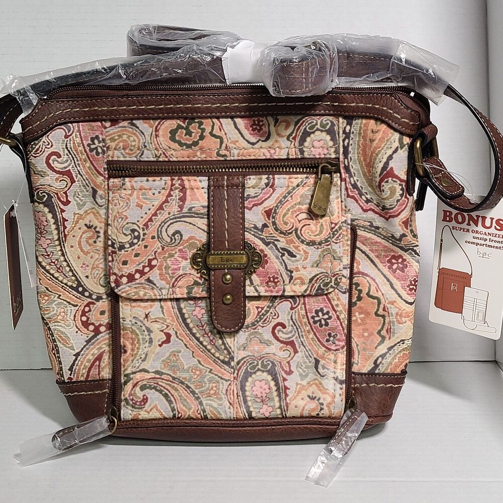 NWT Vintage b.ø.c. Born Concept Paisley Super Organizer Crossbody Bag Purse